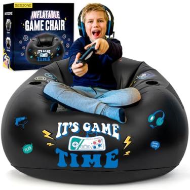 Imagem de Cadeira inflável de jogos para crianças, pufe de chão para adolescentes – Mobiliário de quarto de meninos com suporte de copo e bolso lateral, sofá inflável de jogos para quarto de meninos, decoração