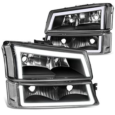 Imagem de DNA MOTORING HL-LB5-CSIL03-BK-CL1 Par de faróis LED DRL com seta de estacionamento compatível com 03-06 Avalanche 1500 2500 / Silverado 1500 2500 3500 / Silverado 1500 HD 2500 HD