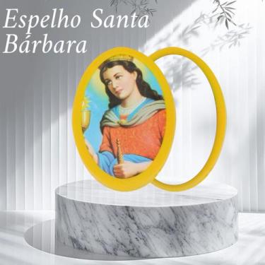 Imagem de Espelho Oval de Santa Bárbara  Proteção  Força  Uso Ritualístico - Est