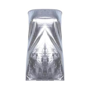 Imagem de Vestido Curto Sem Mangas Em material sintético PU De Cor Sólida Sexy P