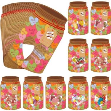Imagem de Ctosree 60 conjuntos de cartões de feliz dia dos namorados, papel doce, pote de pedreiro, cartões de saudação, coração, sacos de guloseimas para sala de aula, troca, lembrancinha de festa, sala de