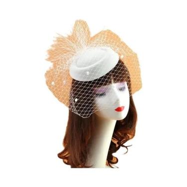 Imagem de Chapéu Fascinator Feminino Chique Artesanal Com Plumas Para Casamento,