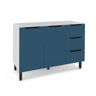 Imagem de Balcão de Cozinha 2 Portas 3 Gavetas Branco/Azul Meena Politorno Moveis