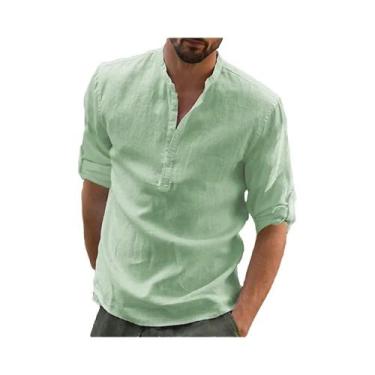 Imagem de Camisa Casual Masculina De Algodão E Linho, Camisa De Manga Longa Solt