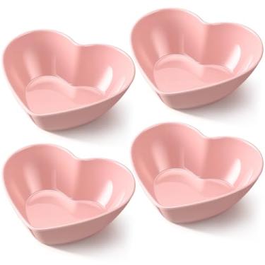 Imagem de Maxdot 4 tigelas de plástico rosa em forma de coração dos namorados 21 cm coração lanche doce sobremesa pratos de sopa salada molho de frutas pratos multiuso para aperitivo de casamento servir louça