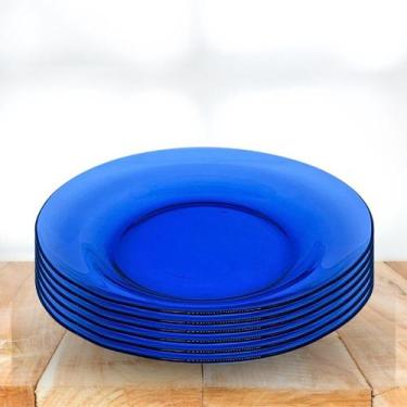 Imagem de Jogo de pratos fundo vidro azul liso kit jogo 6 peças - Original