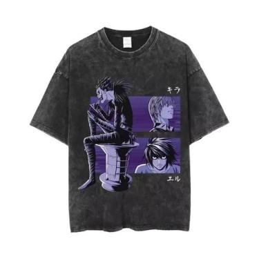 Imagem de Camiseta Masculina Y2K Death Note Anime Lavada De Manga Curta Com Gola