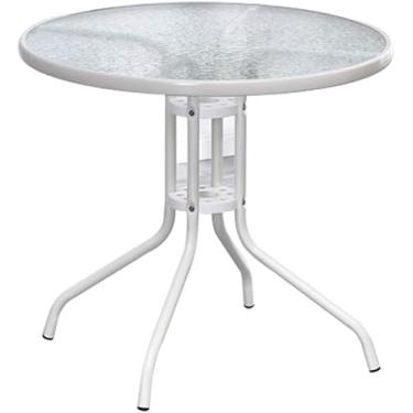 Imagem de Mesa lateral de sofá redonda pequena de vidro com pernas de aço inoxidável com prateleira de armazenamento, transparente (tamanho: D)