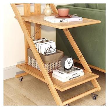 Imagem de x3anggyt5 Mesa de centro de 2 níveis, organizador de armazenamento de carrinho utilitário de madeira, dobrável para sofá, mesa lateral com rodas para escritório, casa, cozinha, organização, mesa