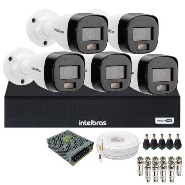 Imagem de Kit 5 Câmeras Intelbras VHD 3220 B Full Color com Áudio Dvr Intelbras 08 Canais 1108-c S/Hd