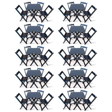Imagem de Kit De 10 Conjuntos De Mesa Dobrável 60x60 Com 4 Cadeiras Preto - Cor: Preto