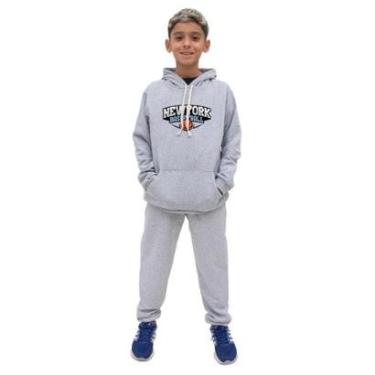 Imagem de Conjunto Moletom Infantil Canguru Estampa New York Basketball Com Calça Estiloso Quenti...