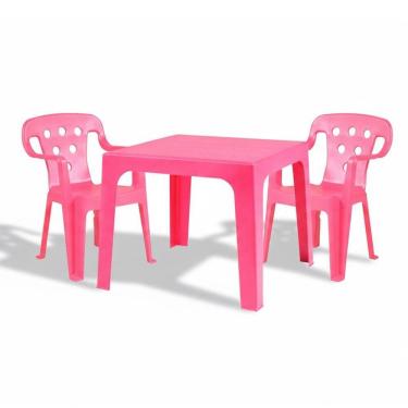 Imagem de Kit com 2 Cadeiras e 01 Mesa de Plástico Infantil Mor, Rosa