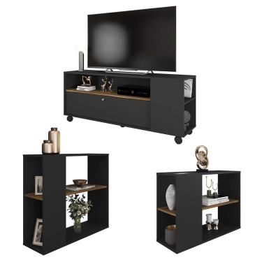 Imagem de Conjunto Kit Sala De Estar Rack Mesa Aparador Opala Preto