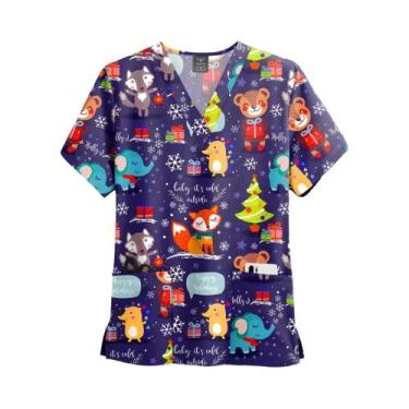 Imagem de Camisas De Enfermagem Vermelhas E Verdes De Natal Com Decote Em V E Ma