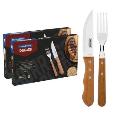 Imagem de Kit Jogo Para Churrasco Tramontina Dynamic Com Lamina Em Aço Inox E Cabo De Madeira 24 Peças 22399063