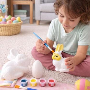 Imagem de Ovos Coelhos Páscoa Para Colorir Com Pincel Tintas Kit 50pçs - Genéric