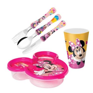Imagem de Kit Lancheira Infantil Minnie Disney 5 Peças Pote, Copo E Talheres - Tuut