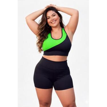 Imagem de Conjunto Plus Size Feminino Academia Cintura Alta Top Cropped e Short 