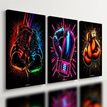 Imagem de Kit 3 Quadro Decorativo Luva de Boxe Neon Academia Luta - Genérica, 45