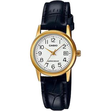 Imagem de Relógio Feminino Casio Pequeno Dourado Pulseira Couro Preto
