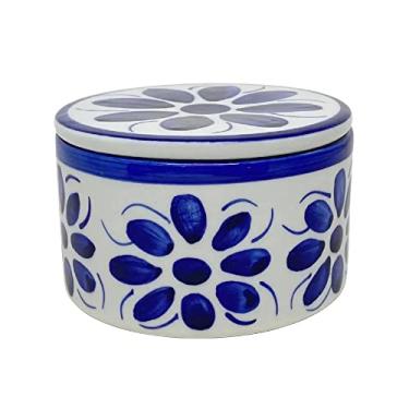 Imagem de Utensilios do Chef Manteigueira Francesa Monte Siao - Pintada a Mão - Azul Floral - Cerâmica com Tampa de Porcelana