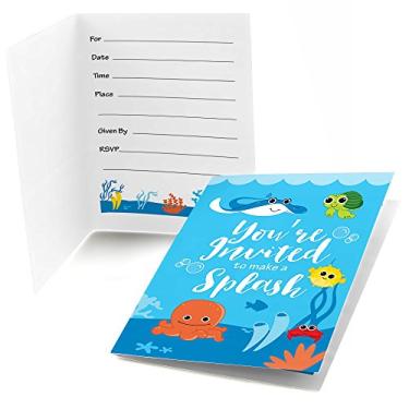 Imagem de Big Dot of Happiness Under the Sea Critters – Convites de festa de aniversário ou chá de bebê (8 unidades)