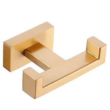 Imagem de IVIGA Gancho duplo de toalha de banheiro dourado moderno suporte de torre - ganchos de roupão resistentes para parede - cabide de toalha de banho de aço inoxidável