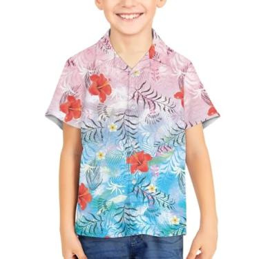 Imagem de Spowatriy Camisetas havaianas de manga curta unissex de verão para crianças, camisa social de botão, camisas Aloha 3-16T, Flor de palmeira, 15-16 Years
