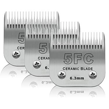 Imagem de DODAER Pacote com 3 lâminas de cerâmica destacáveis para cães de estimação 5FC, compatível com Andis, Oster A5, série Wahl KM-10, lâmina tamanho 5FC de 6,3 mm de comprimento de corte
