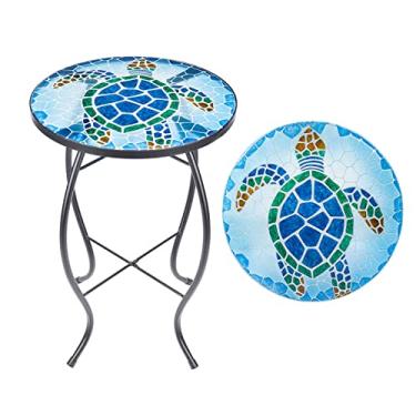Imagem de VCUTEKA Mesa Lateral Bistrô Redonda de Vidro Azul 44 cm (diâmetro) X 20.86 cm (altura)