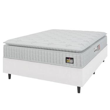 Imagem de Cama Box Casal Queen Colchão Espuma D33 Pillow Top Van Gogh 158x198x62cm Branco Hellen – Suporta Até 120 Kg Por Pessoa
