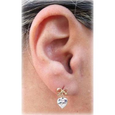 Imagem de Brinco Laço Coração Branco 6mm Ouro 18k 750 - DR Joias