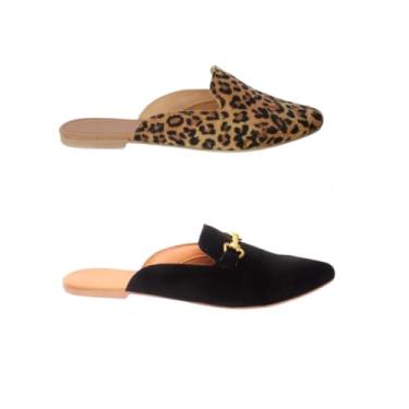Imagem de Kit 2 Pares Mule Feminino Sapato Scarpin Sapatilha Elegante (Preto/Onça, BR, Adulto, Numérico, 41)