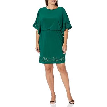 Imagem de Jessica Howard Minivestido feminino de malha com acabamento em renda – gola canoa manga cotovelo mesa para jantar, Caçador, 25 Plus Size