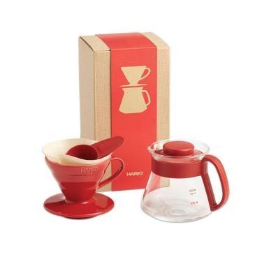 Imagem de Kit Cafeteira Em Cerâmica Hario V60-01 Vermelho Vds-3012r