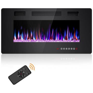 Imagem de Lareira Elétrica Joy Pebble de 91 cm, Embutida ou de Parede, com Aquecedor 750/1500W, LED Touch, Controle Remoto, Timer, Chamas Ajustáveis em Cor