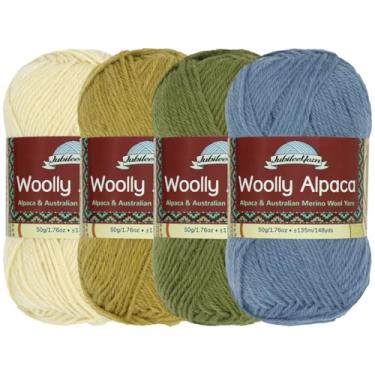 Imagem de JubileeYarn Fio de lã de alpaca - 50 g/novelo de lã de merino de alpaca australiana fina - tons de azul - 4 novelos