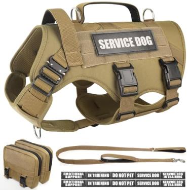 Imagem de WINSEE Peitoral tático para cães em treinamento com coleira para cães, colete MOLLE de trabalho de serviço com 10 adesivos para cães grandes, arnês militar sem puxão e mochila para caça e caminhada