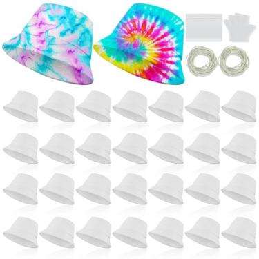 Imagem de Silkfly 30 Pcs Cotton White Bucket Hat for Tie Dying Blank Cotton Packable Sun Hat with Accessory for Group Party DIY Project