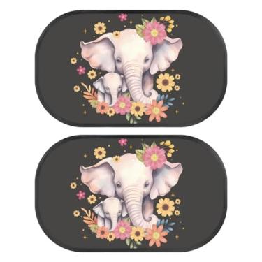 Imagem de TOADDMOS Sombra de janela de carro com elefantes florais para crianças, viseira de sol lateral universal para carro, protetor de luz solar, bloqueador de luz solar, capa de malha para assentos