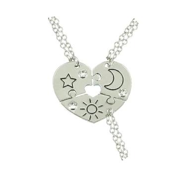Imagem de Colares de amizade, colar BFF para 3, coração dividido, sol, estrela, lua, pingente, colar, quebra-cabeça, combinando, joias, presentes para mulheres, irmãs, 1.34inch*1.34inch, Metal, Sem Pedra