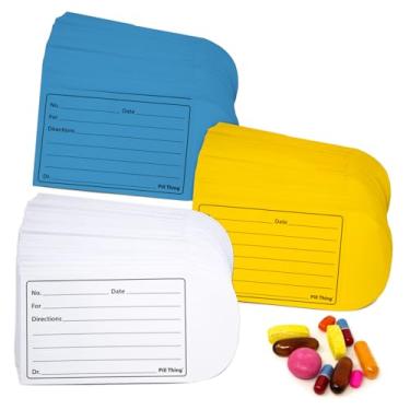 Imagem de Envelopes de comprimidos impressos para remover e selar, 8,9 cm x 6,3 cm, design fácil de preencher, fechamento seguro e resselável, serve em vários tamanhos de medicamentos (branco/azul/amarelo,