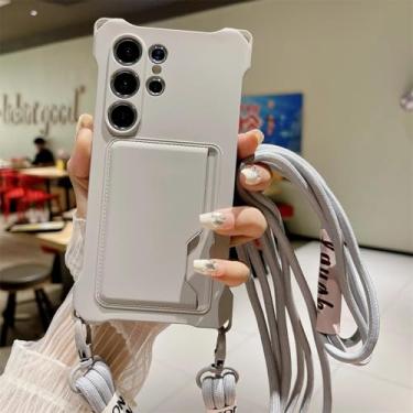 Imagem de HPQWN Para Samsung S24Ultra Luxury Crossbody Lanyard Strap Silicone Card Holder Case Wallet Cover (Para Samsung S24Ultra/Cinza)