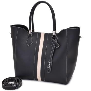 Imagem de Bolsa feminina Moncci Sacola Grande Preta Com Detalhes Marfim