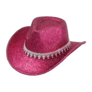 Imagem de Fiocias Boné de chapéu de cowboy para festas de papel de festa com tema de casamento festival de música, Rosa Vermelho