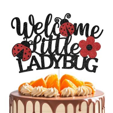 Imagem de Welcome Little Ladybug Cake Topper, Baby Shower Cake Decorations, Little Ladybug Theme Gender Reveal Party Decor Sign， A Little Ladybug is on the Way Baby Shower Supplies Black & Red