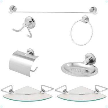 Imagem de Kit Acessórios Banheiro Inox 7 Peças Lavabo Conjunto Porta Shampoo - I