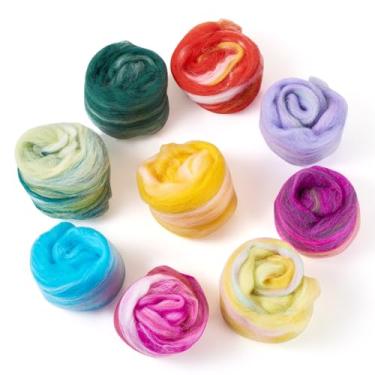 Imagem de Spritewelry Lã de feltragem de agulha de 45 g colorida para feltragem de agulhas, multicolorido, lã de fiação macia, a granel para feltragem, artesanato, suprimentos de fiação manual