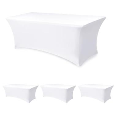 Imagem de Enjoyidea Toalhas de mesa de elastano para mesas retangulares de 2,3 m - pacote com 4 capas de mesa brancas elásticas - toalhas de mesa dobráveis elásticas para festas, expositores de estande de